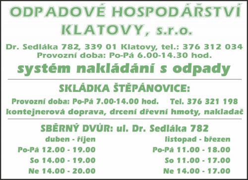 ODPADOVÉ HOSPODÁŘSTVÍ KLATOVY, s.r.o.