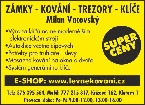 ZÁMKY - KOVÁNÍ -TREZORY -  KLÍČE