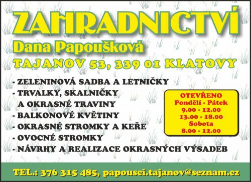 ZAHRADNICTVÍ  Dana PAPOUŠKOVÁ